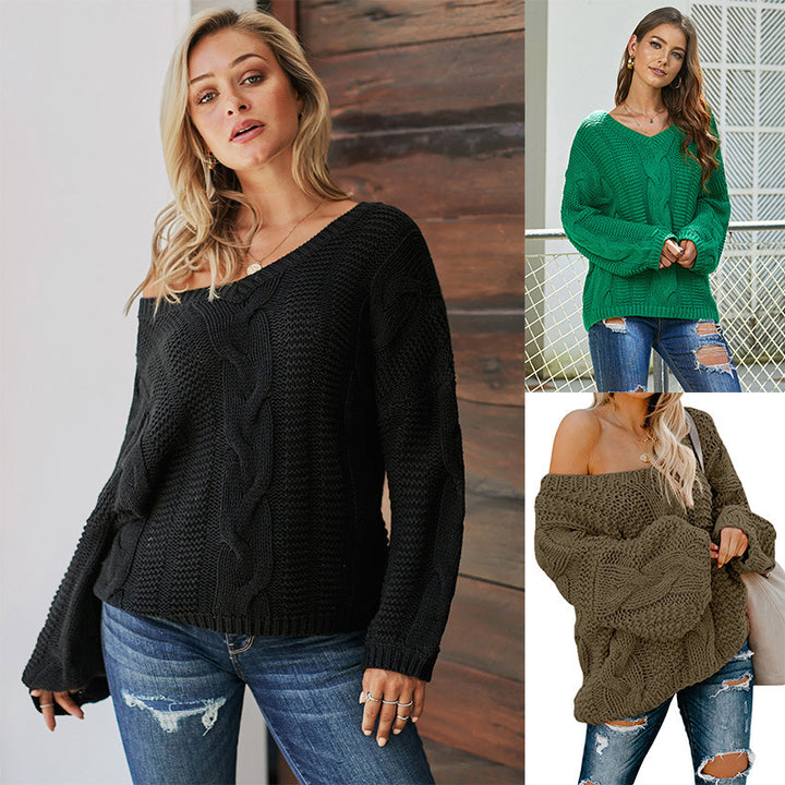 V-neck Long-sleeved Loose Pullover