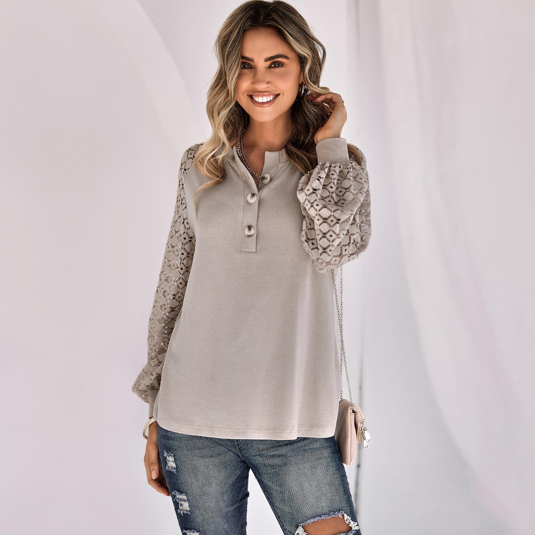 Casual Lace Button Top Women