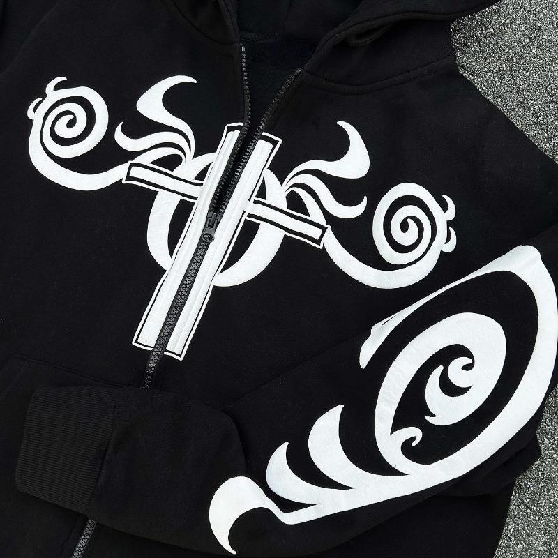 Long Zipper Letter Pattern Printed Hoodie