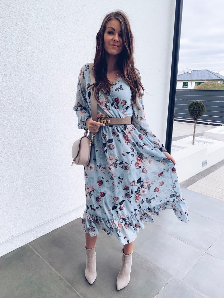 V-neck print dress maxi