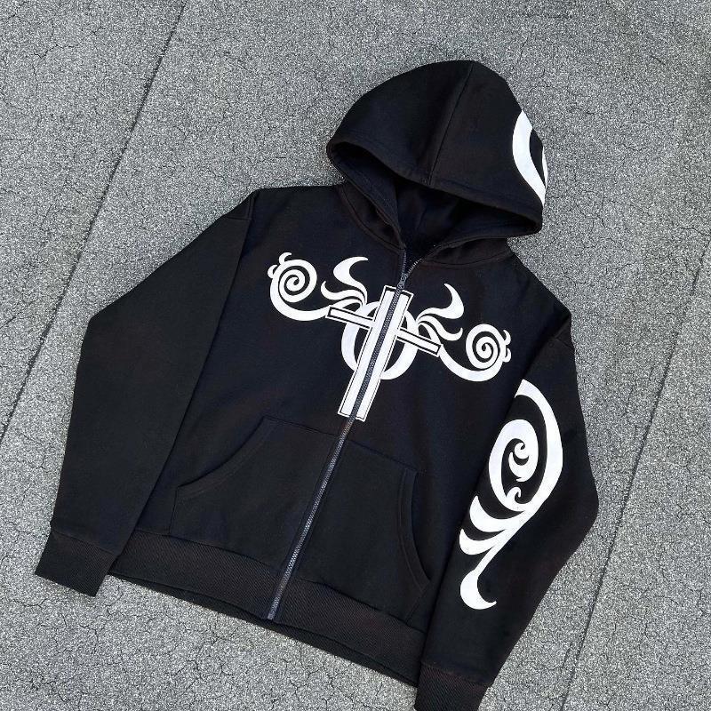 Long Zipper Letter Pattern Printed Hoodie