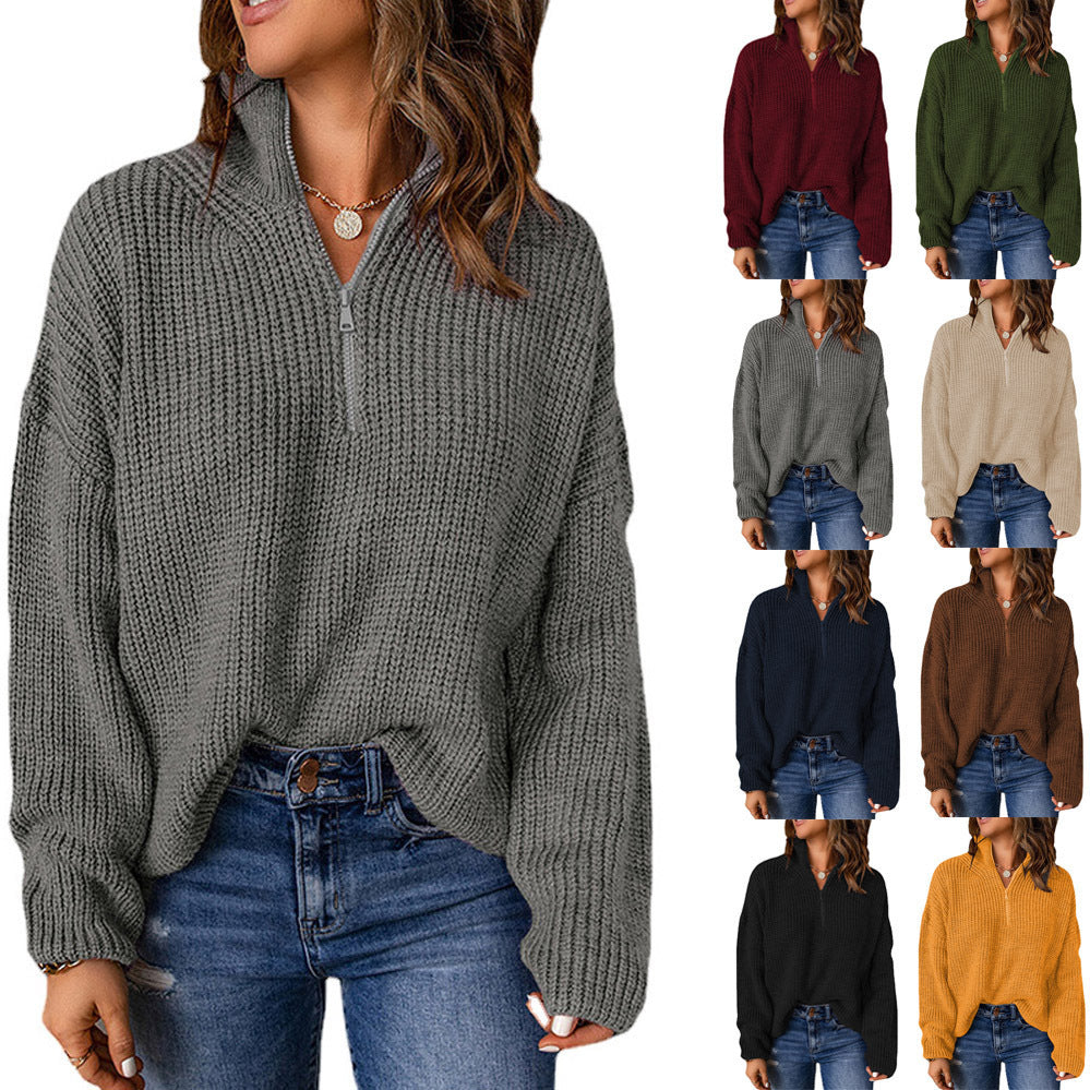 Half Open Turtleneck Pullover Sweater