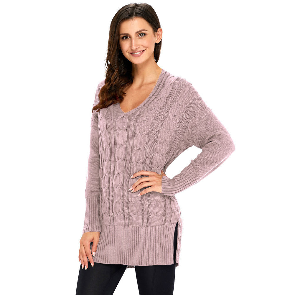 V Neck Long Sleeved Pullover Sweater