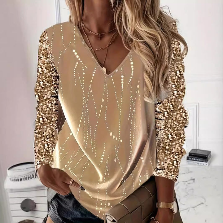 Milk Silk V-neck Sequins Pullover Top