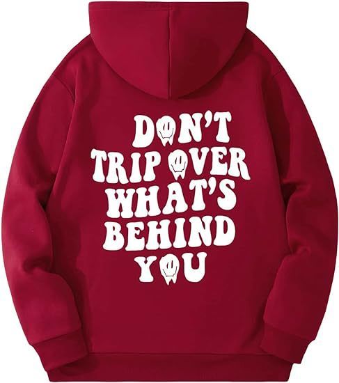 Leisure Pullover Drawstring Letter Print Pattern Hoodie