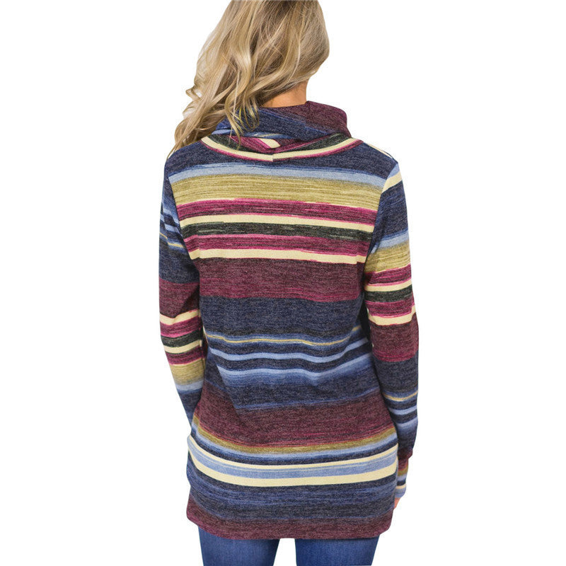 Multi-color Striped Hooded Sweatshirt