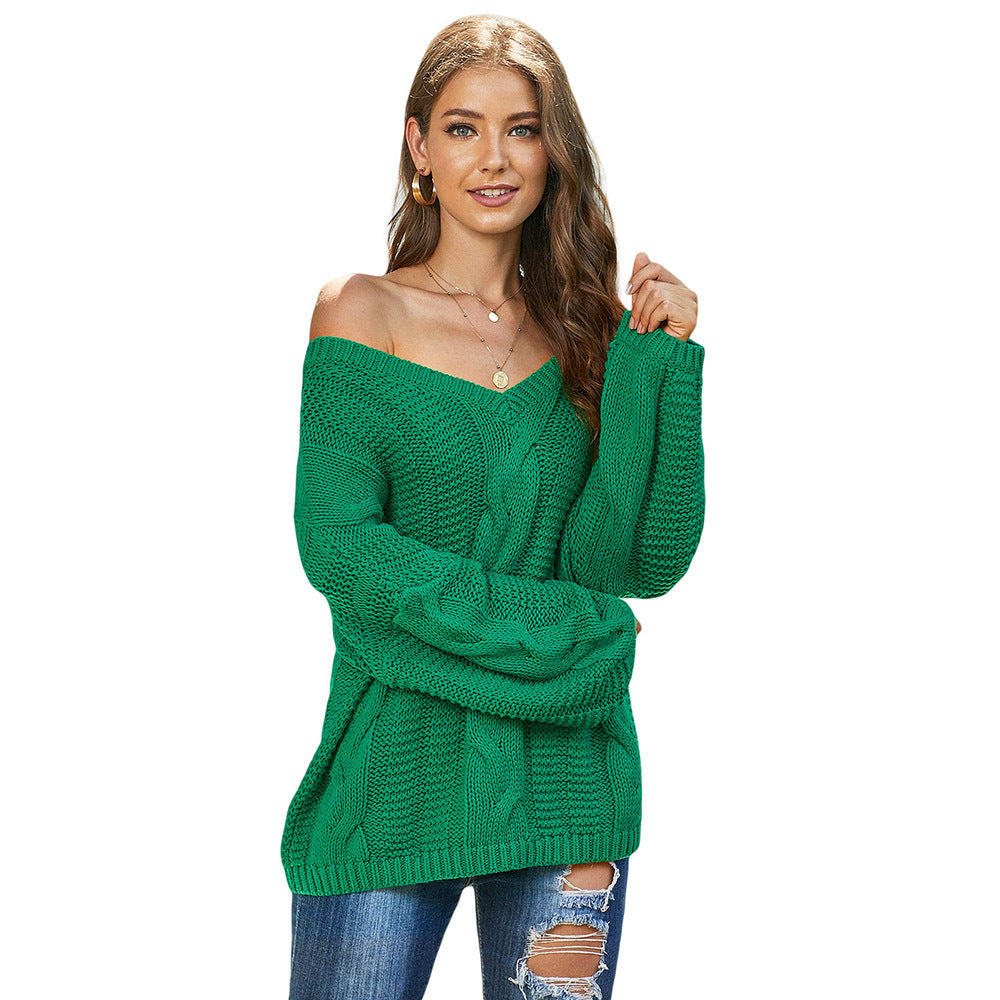 V-neck Long-sleeved Loose Pullover