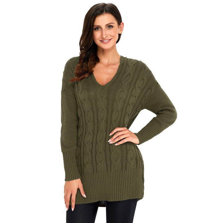 V Neck Long Sleeved Pullover Sweater