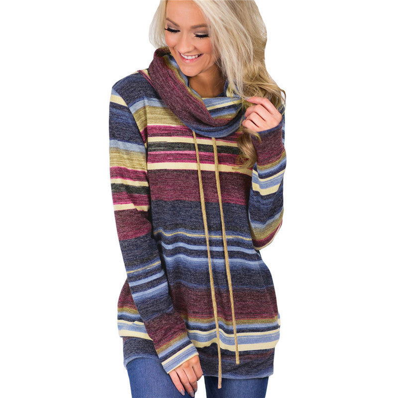 Multi-color Striped Hooded Sweatshirt