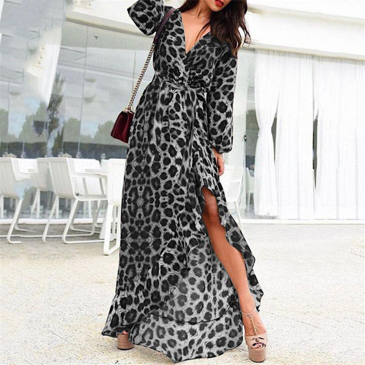 Casual Leopard Print V-neck Maxi Dress