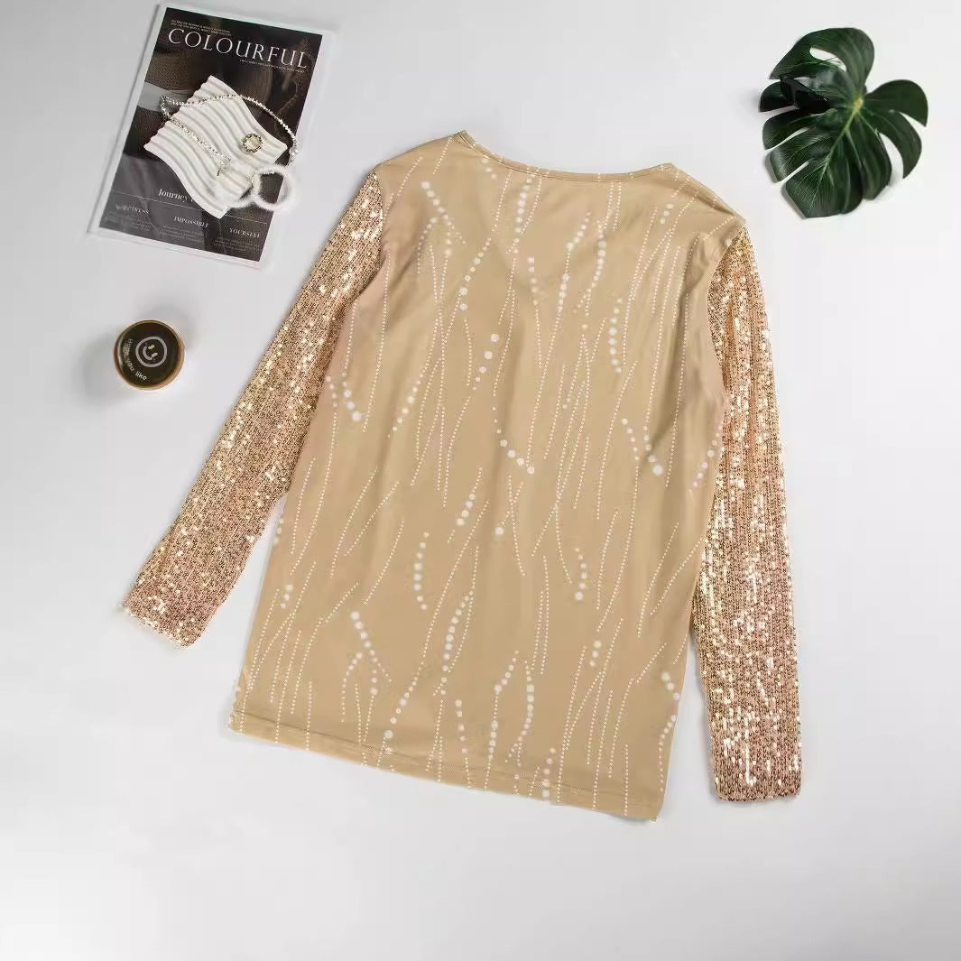 Milk Silk V-neck Sequins Pullover Top