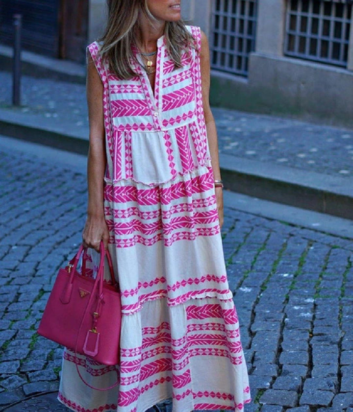 Geometric Printed Sleeveless Maxi Dress