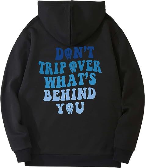 Leisure Pullover Drawstring Letter Print Pattern Hoodie