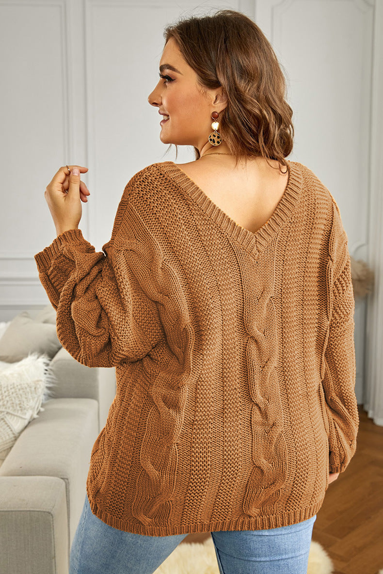 V-neck Long-sleeved Loose Pullover