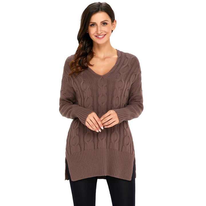 V Neck Long Sleeved Pullover Sweater